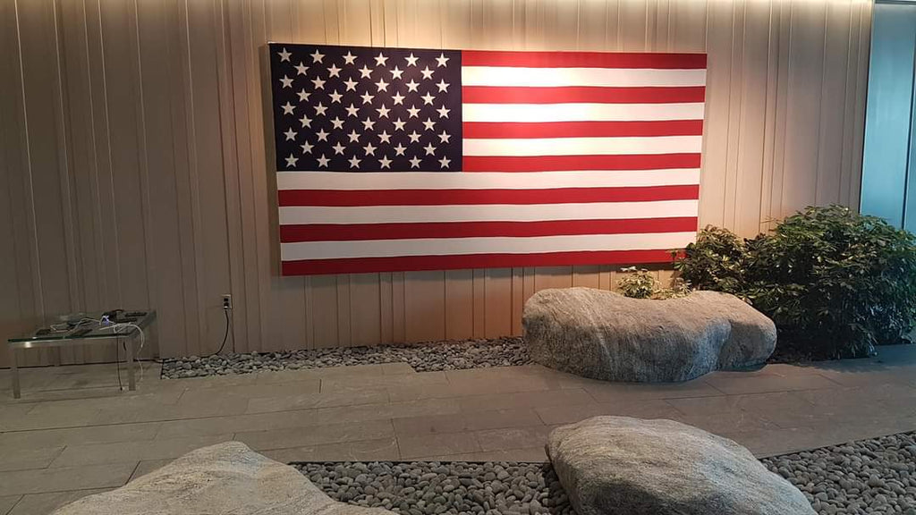 Fully sttiched cotton USA flag made by Flag Studio for the private offices of the US Ambassador in London