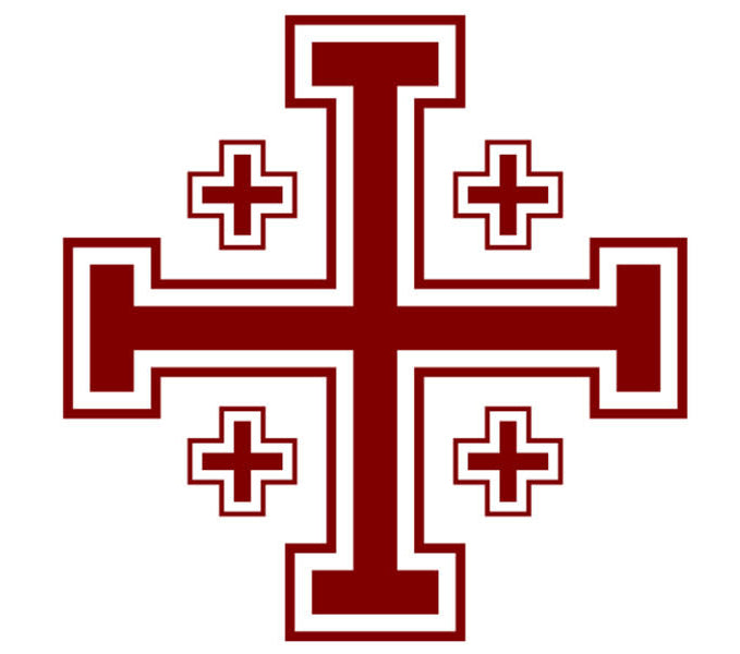 Jerusalem cross (Crusader's cross, five-fold cross) red/white