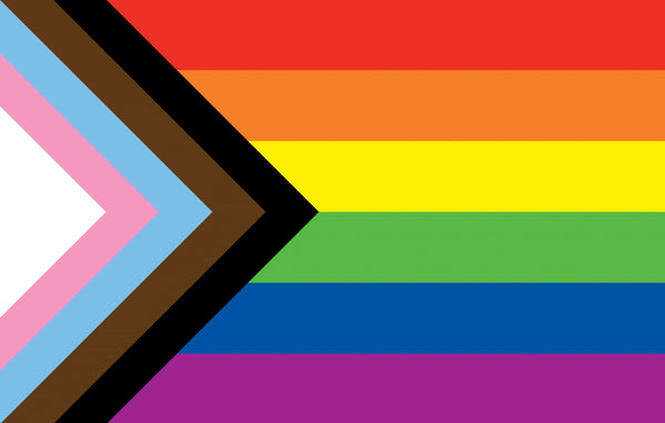 PROGRESS PRIDE flag.  All the colours of the rainbow.